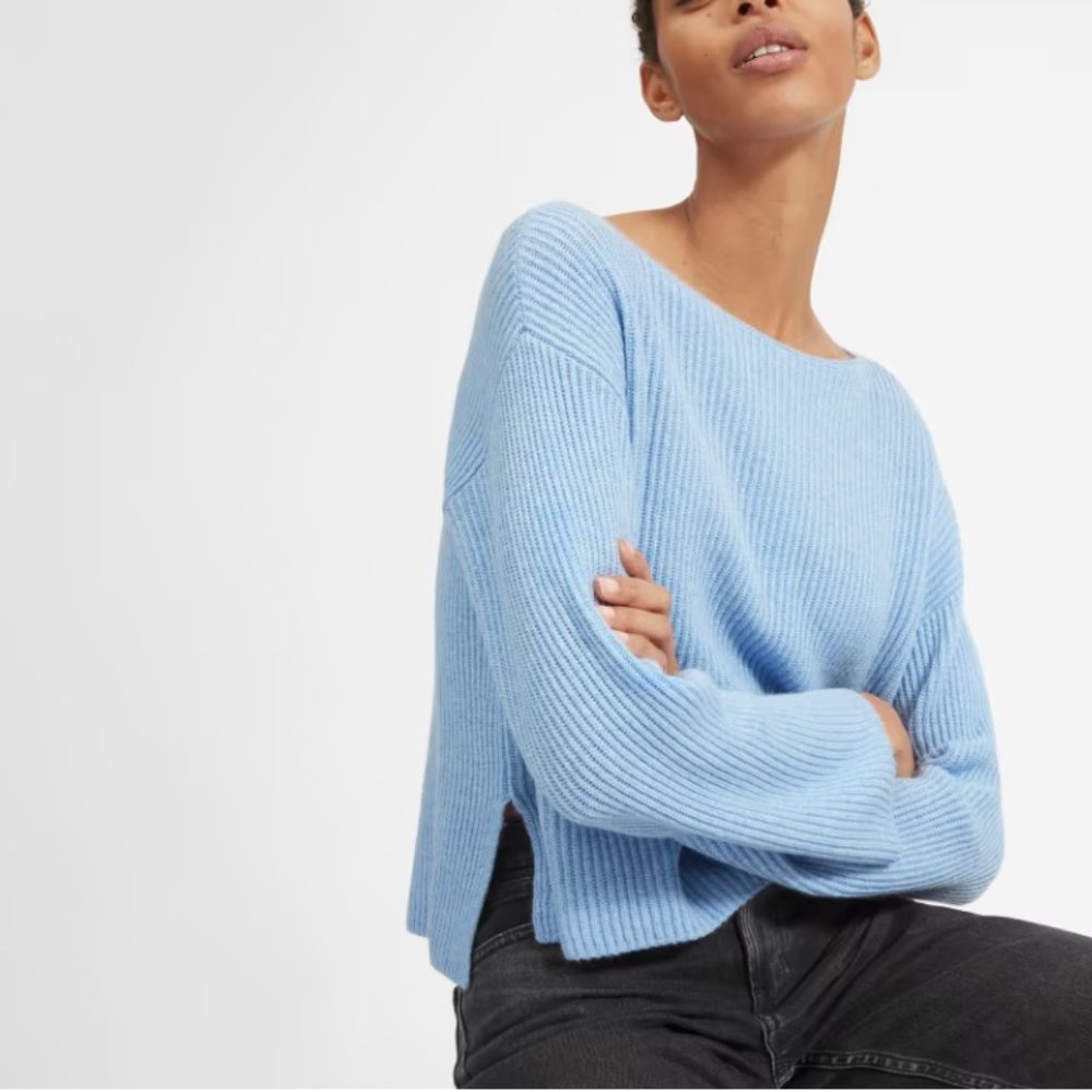 Everlane Cropped Cashmere Rib Boatneck - Blue - Size S - Good Condition